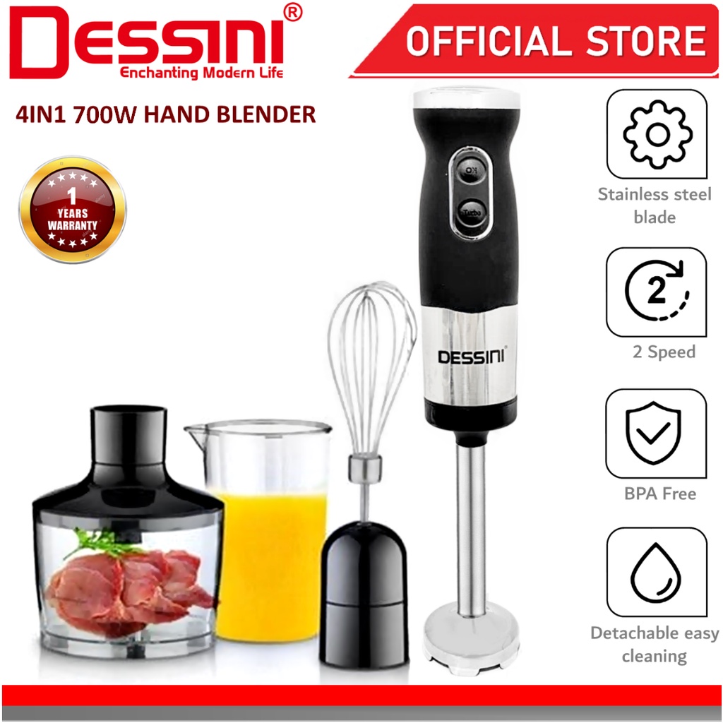 DESSINI ITALY 4 IN 1 Hand Blender Chopper Mixer Grinder Juicer Food Processor Stainless Steel Knife Blade Pengisar