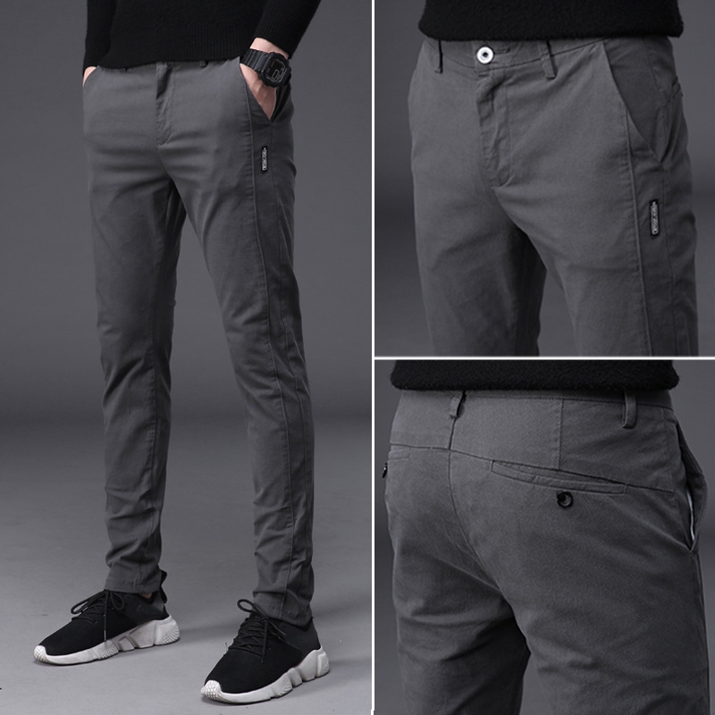 Men's Korean Slim Fit Casual Pants Stretch Long Seluar Chinos Trousers ...