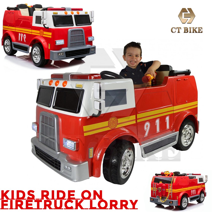 Kids Ride On Big Fire Truck Lorry 2 Seat Fireman Lorry with Walkie Talkie Radio and Remote Control