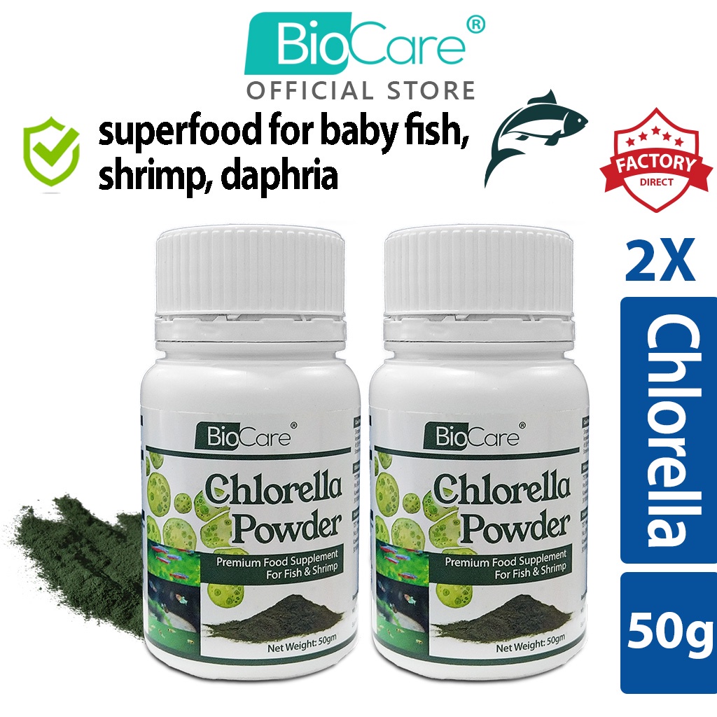 Biocare Chlorella Powder Bottle For Baby Fish/Betta Fry/Guppy/Daphnia/Plankton (2 x 50g