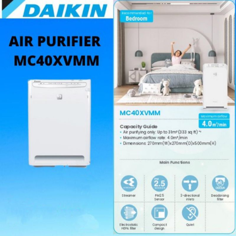 Daikin Air Purifier With Streamer & Electrostatic HEPA Filter MC40XVMM