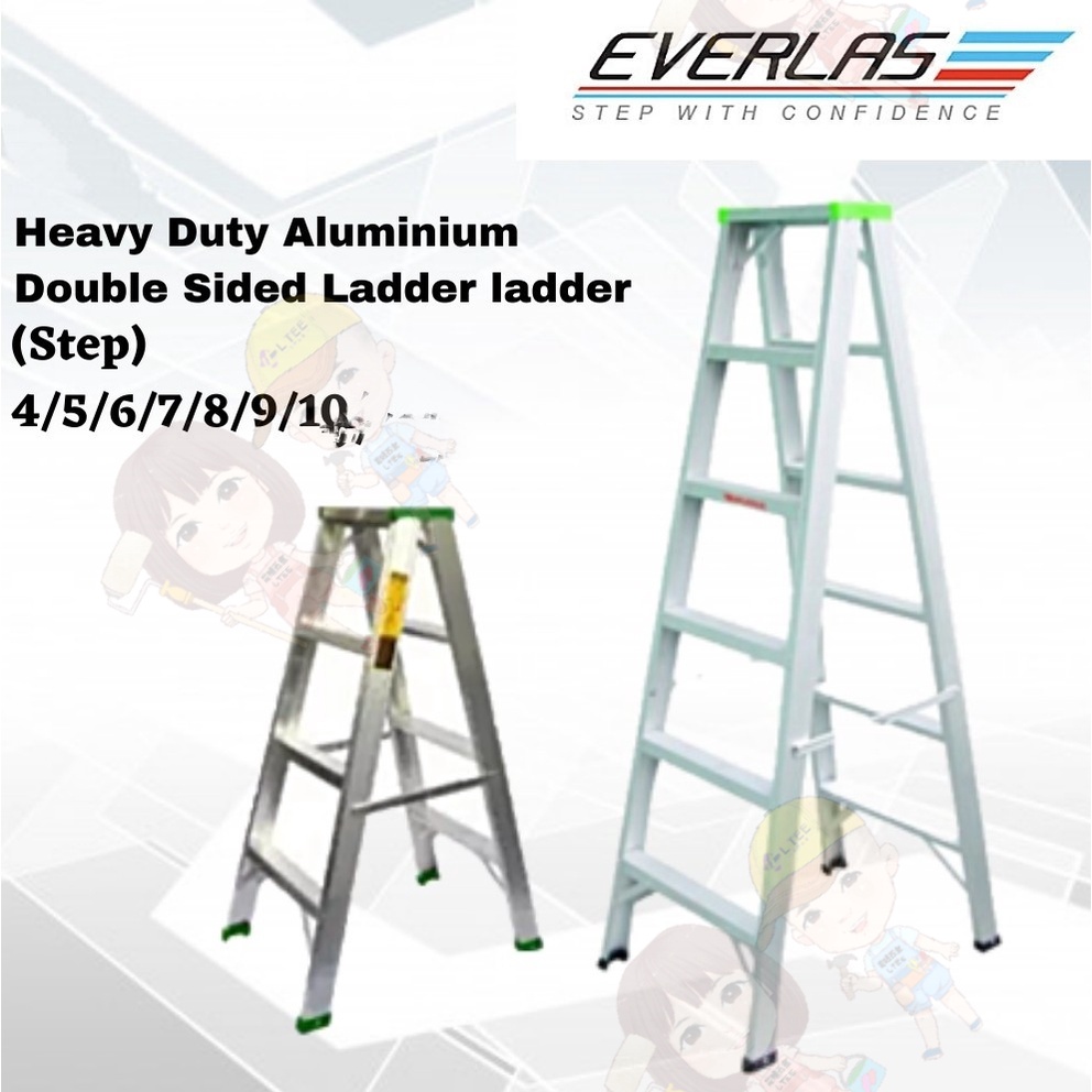 ORIGINAL Everlas Heavy Duty Aluminium Double Sided Ladder Tangga Lipat ...