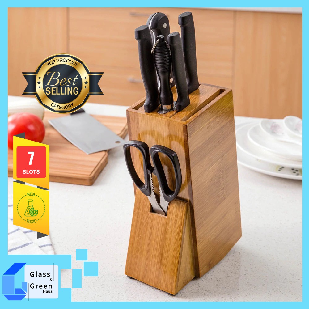 Buy Kitchen Knife Holder Block Storage Bamboo Wood Knives Shelf Stand 7 Slots Organizer Pisau Simpanan Seetracker Malaysia
