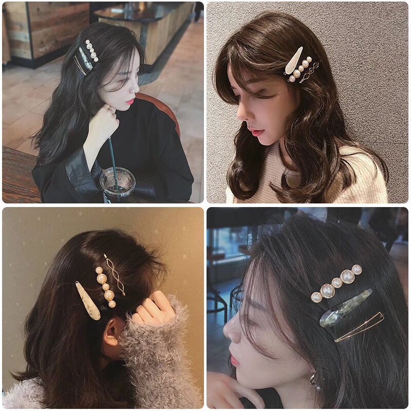 Women Simple Side Bangs Clip Girl S Alloy Decorative Pearl Hair