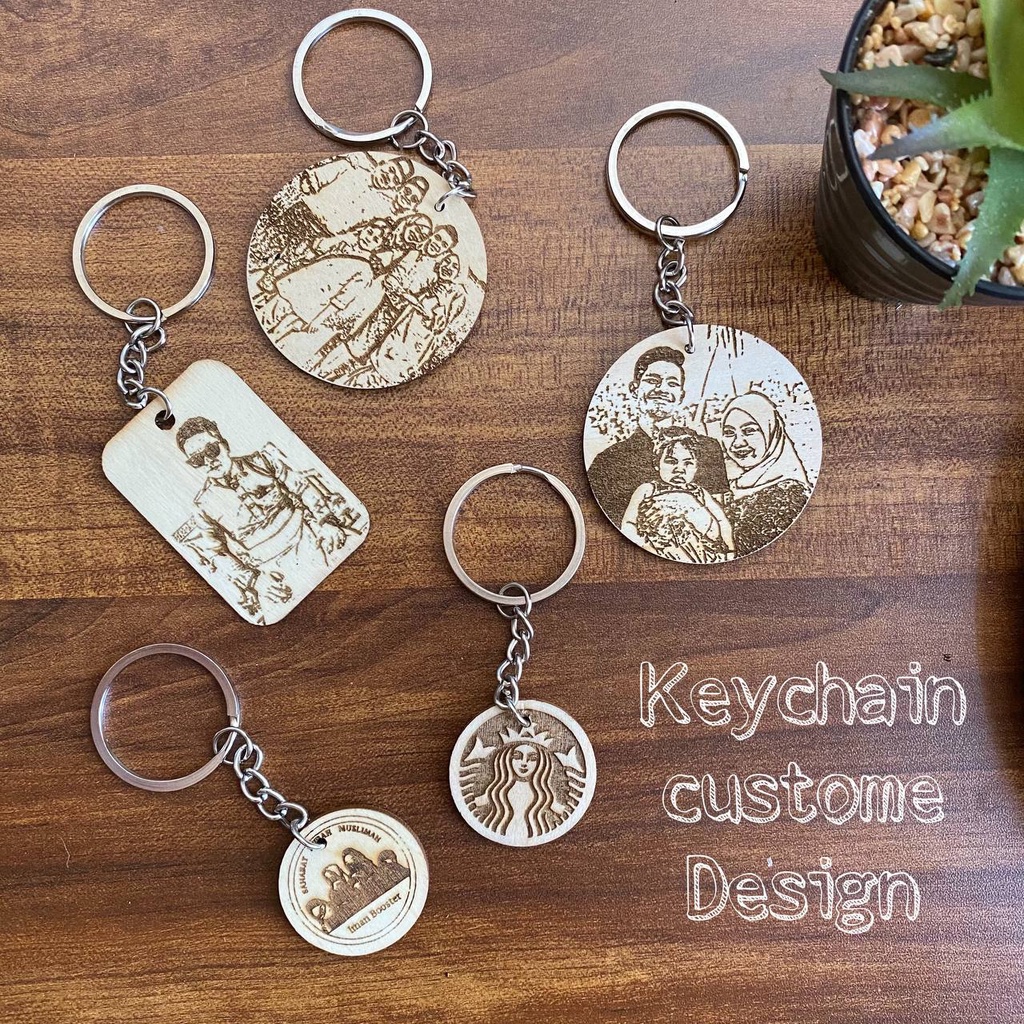[5 PCS MINIMUM ODER ] Custom Keychain kayu [ custom made ] Logo , nama