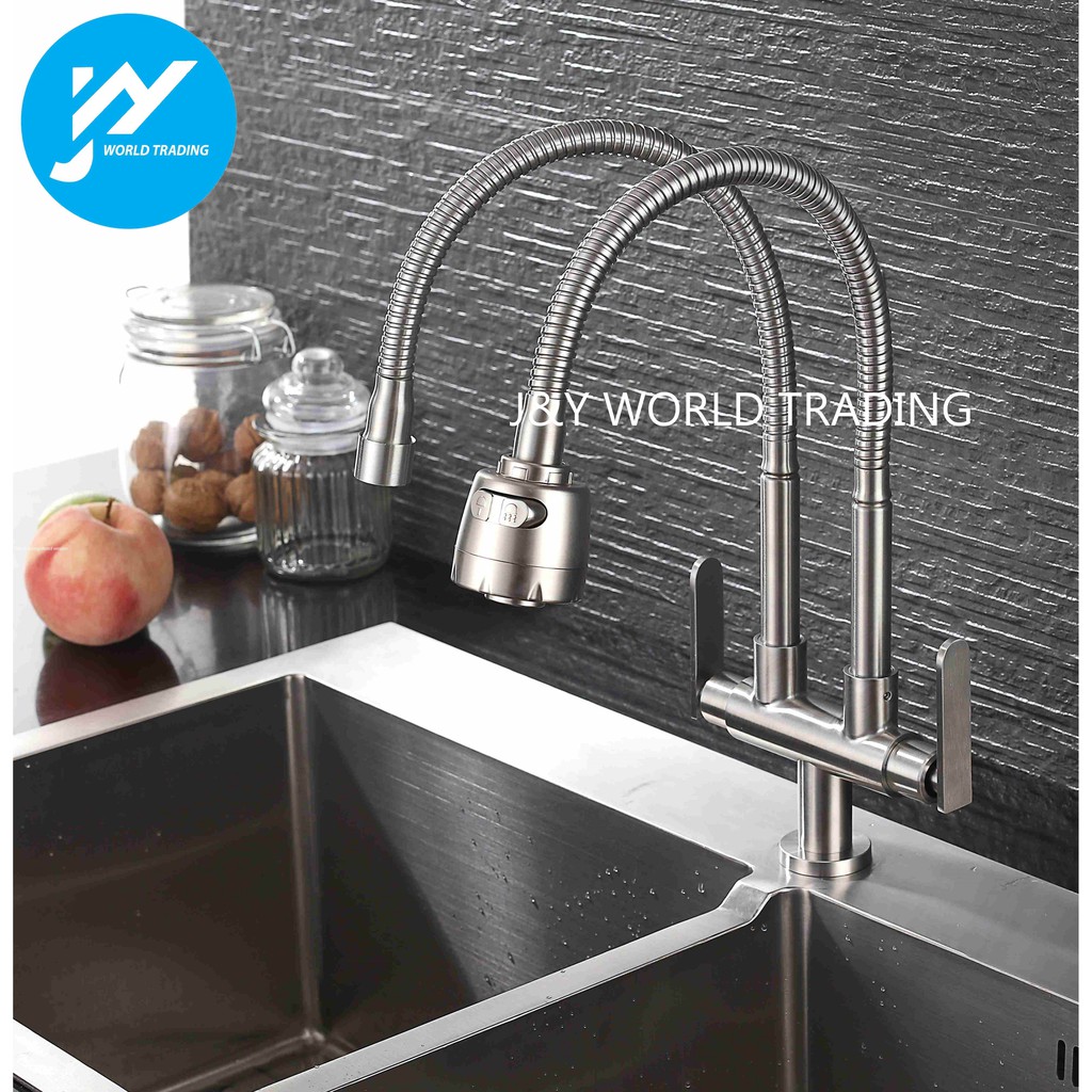 Kitchen 304 Stainless Steel Double Flexible Basin Tap Elegant Premium