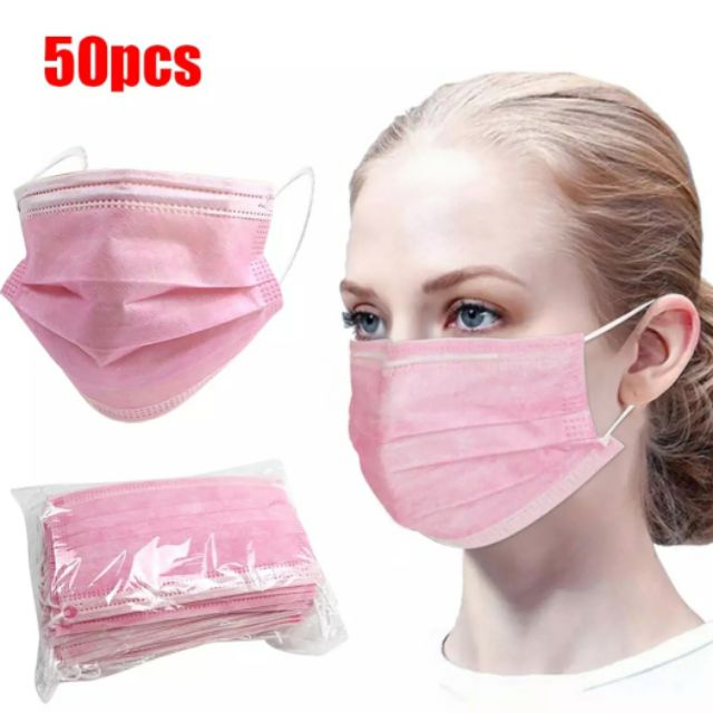 [Ready Stock]3ply Disposable Face Mask Pink Colour (50pcs) Shopee