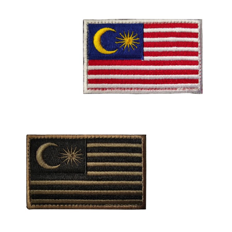 Malaysian Flag Army Green Embroidery Patch Badge Tactical Military Armband Cloth Sticker Embroidery Applique Velcro