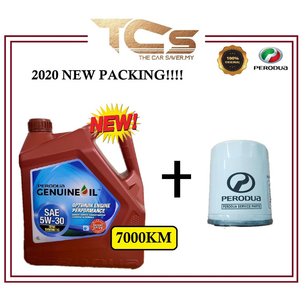 Perodua Semi Synthetic SAE 5w30 Engine Oil 4L (2020 New Packing)with Oil Filter (Myvi & Alza)