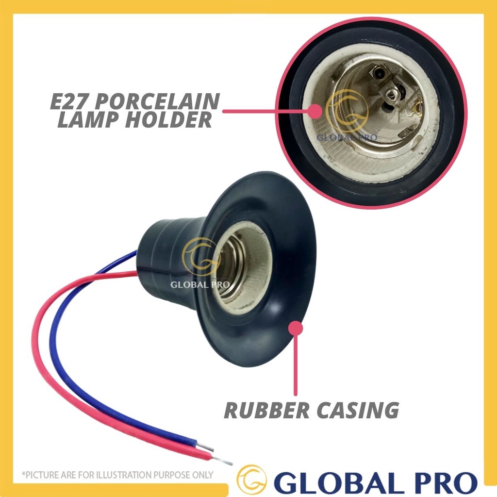 [1PC] E27 Porcelain Lamp Holder Rubber Casing With Wire Light Bulb