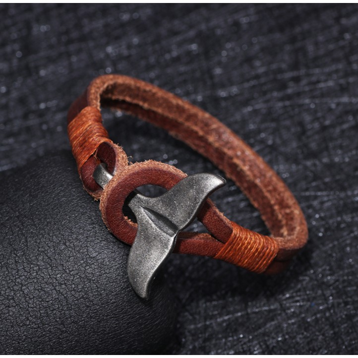 Original Cow Leather with Whale Tail Bracelet