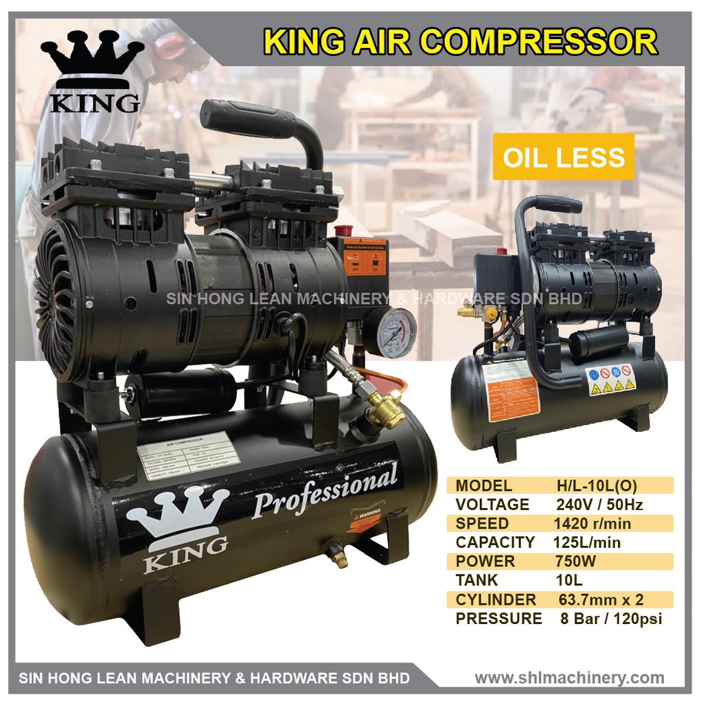 KING OIL LESS AIR COMPRESSOR MODEL H/L10L(O) (10L TANK) Shopee