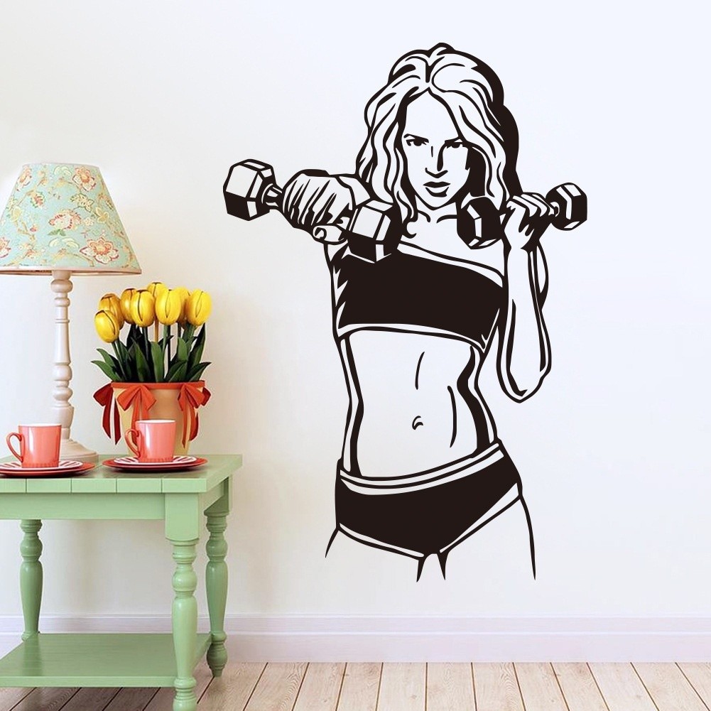 Girl Fitness Gym Health Sport Weights Exercise Wall Art Stickers Decals Vinyl Shopee Malaysia