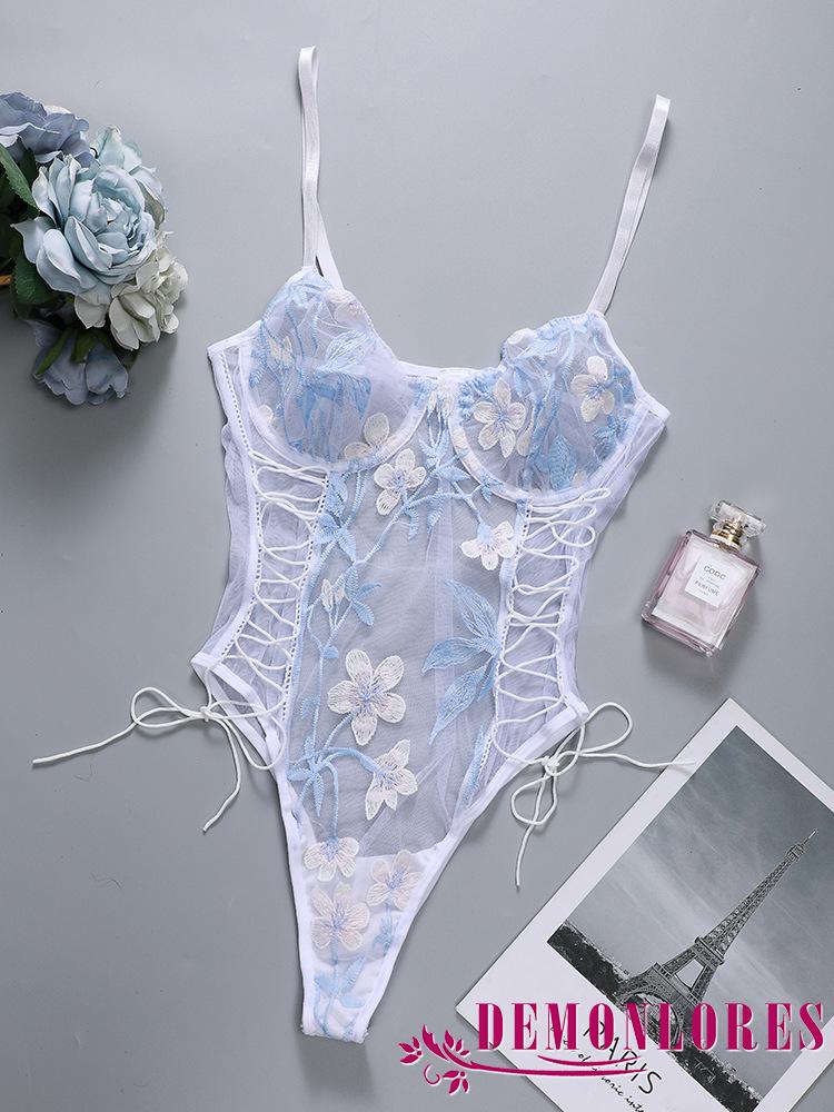 DEMQ-Women´s Lingerie Set, Sexy Lace Embroidery Print Bodysuit One-piece Suit for Honeymoon Wedding Anniversaries