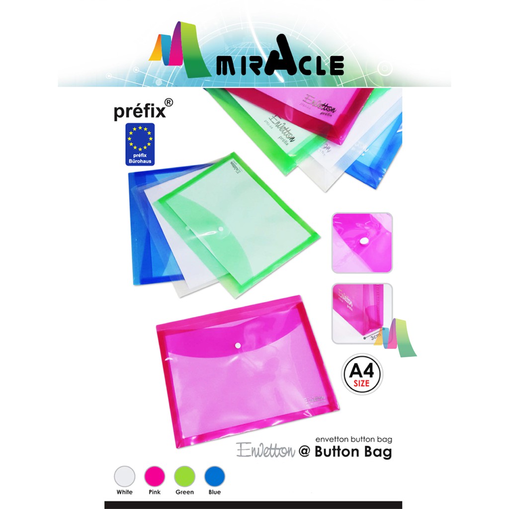 Miracle evetton colour transparent button bag a4 file document holder