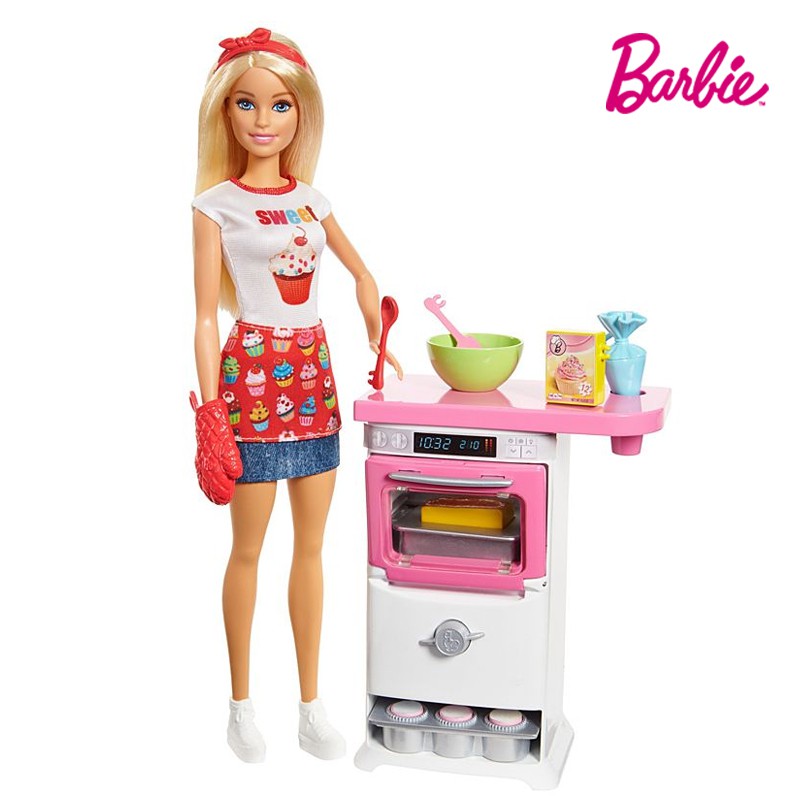 barbie cooking & baking pizza making chef doll & play set