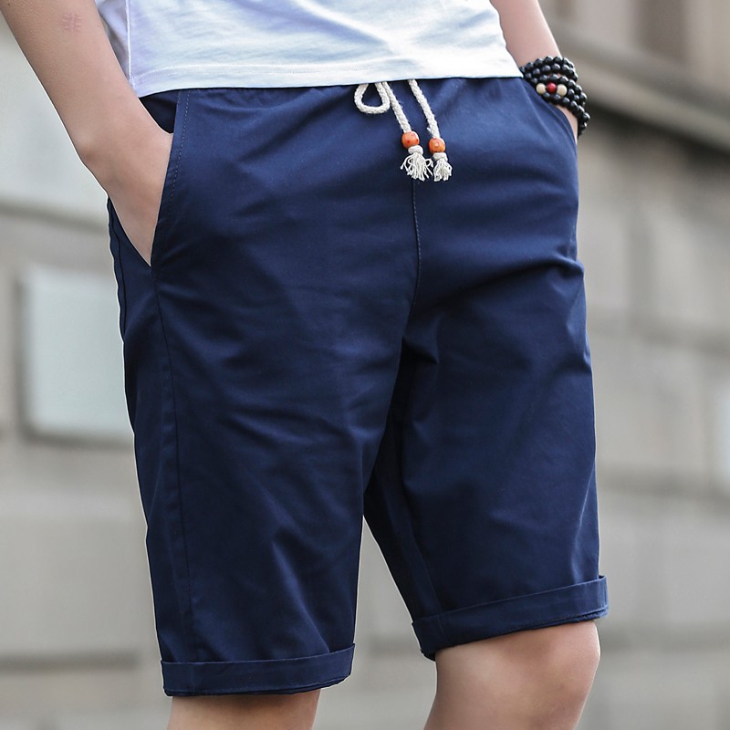 Men's Shorts Plain Cotton seluar pendek Elastic Waist Casual Short ...