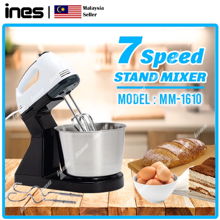 ELECTRIC STAND MIXER HAND MIXER EGG BEATER 7 SPEED CONTROL BOWL BLENDER BAKING WHISK / MESIN PENGADUN ULI TEPUNG