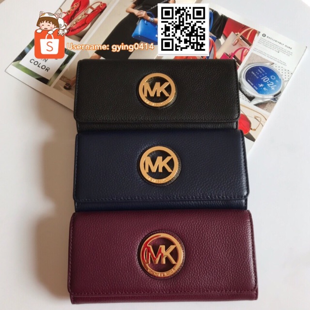 3colors MK Long Wallet Leather Women Michael Kors Purse Black Red Blue Fold  Over | Shopee Malaysia
