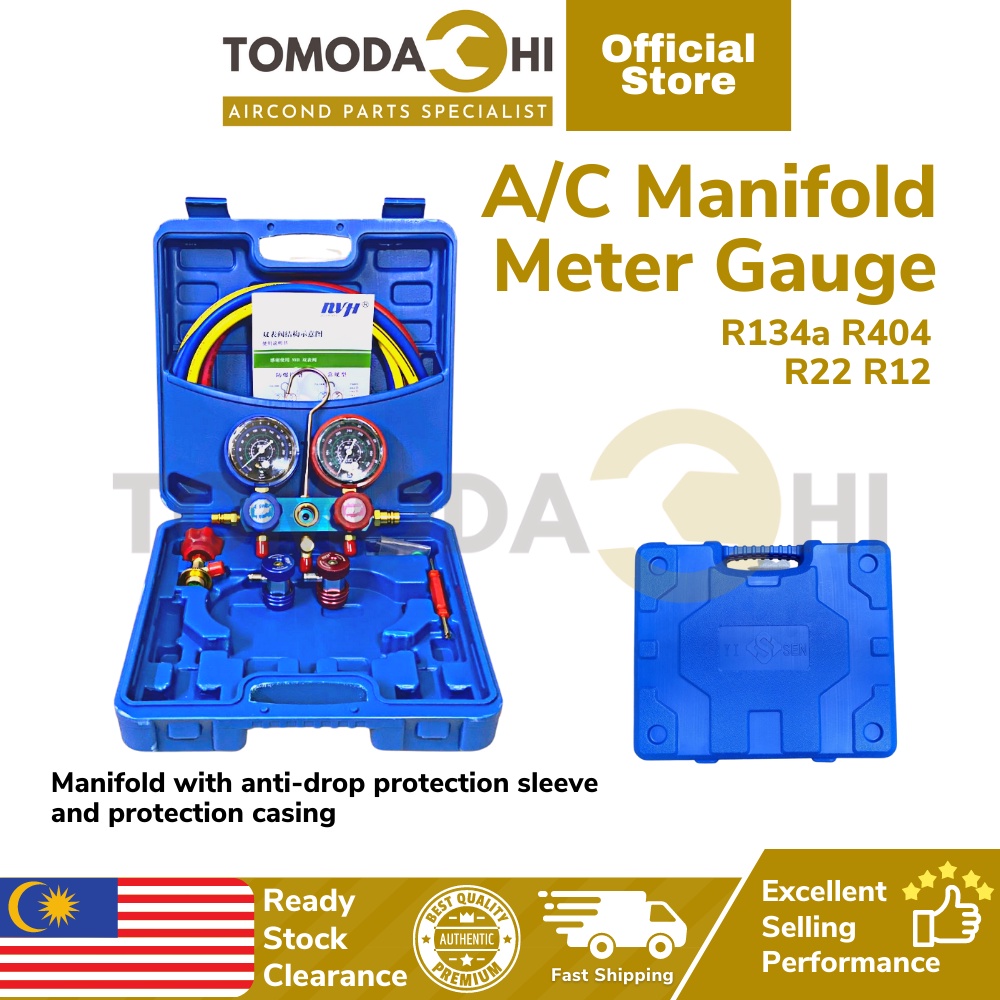 TOMODACHI Manifold Gauge Aircond Gas Meter Air Cond Meter Gauge Hose