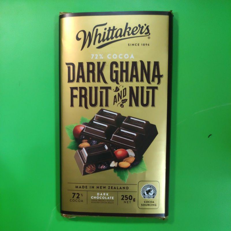 Whittaker's Bar 250g Dark Ghana Fruit and Nut 72 % cocoa