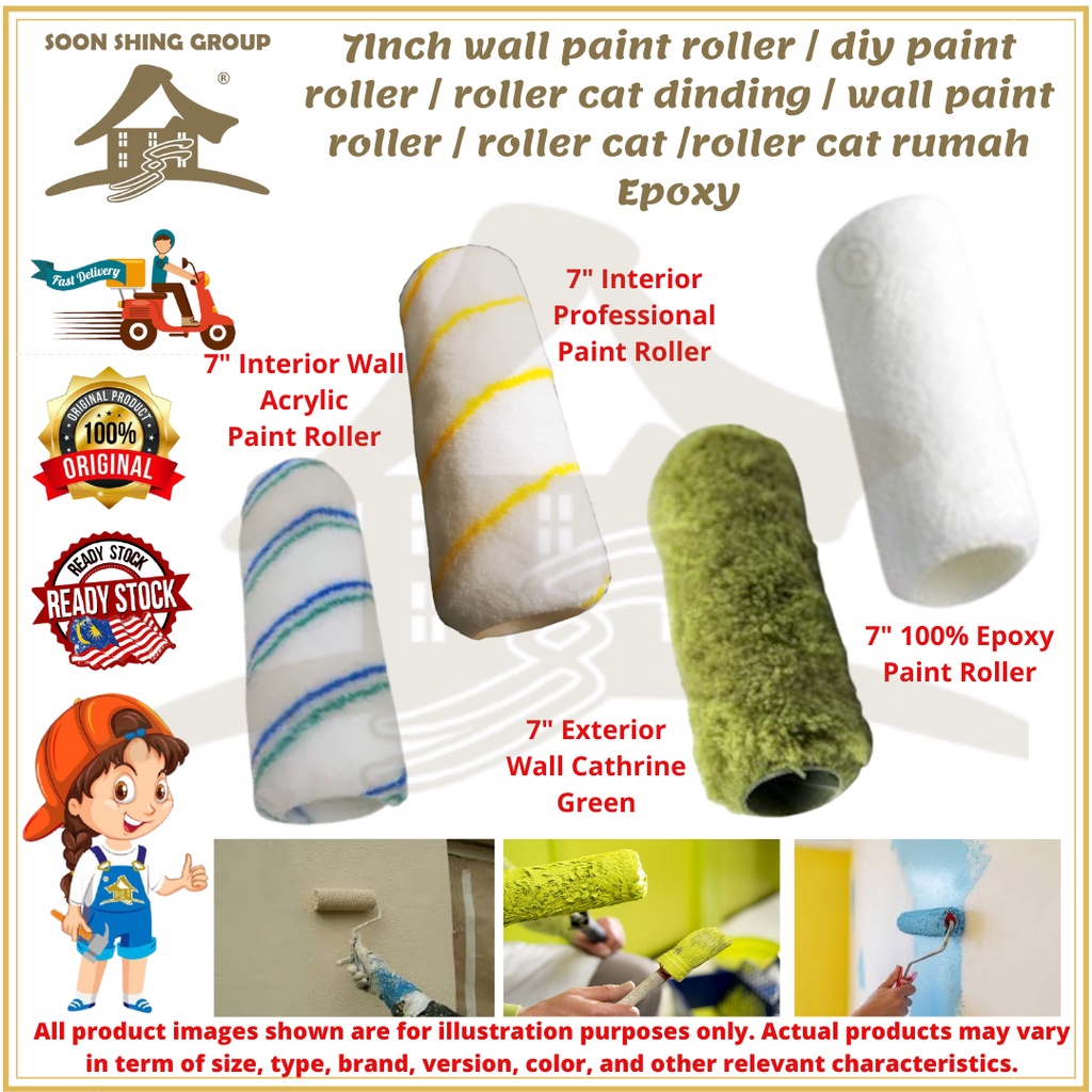 7" Paint Roller DIY Paint Roller Cat Dinding Roller Cat Rumah Epoxy