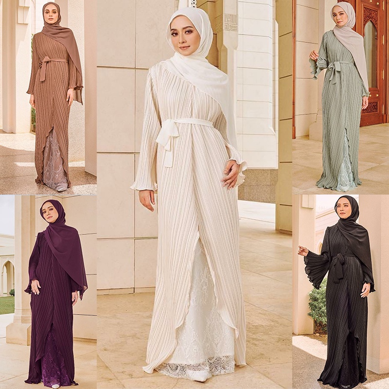 jubah pleated lace