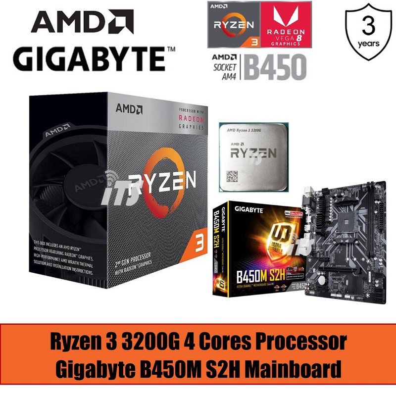 AMD Ryzen 3 3200G Bundle Gigabyte B450M H/S2H Mainboard (PWP) | Shopee ...