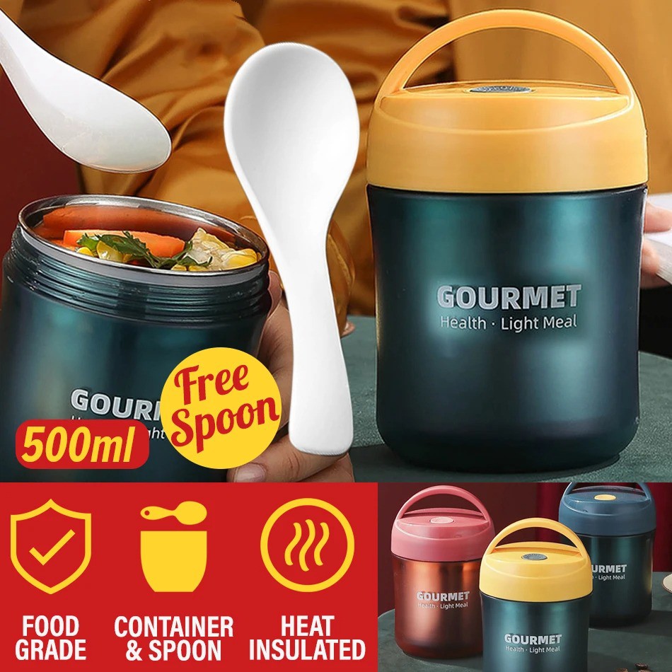 Feeton_homeware 500ml Stainless Steel Portable Insulated Food Lunch Box