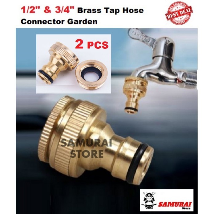 (1/2" & 3/4") 2 in 1 Brass Tap Hose Connector Garden Water Pipe Quick