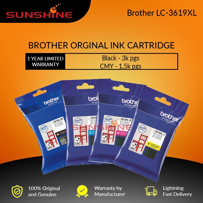 ORIGINAL Brother LC3619XL Black Cyan Magenta Yellow Ink J2330dw