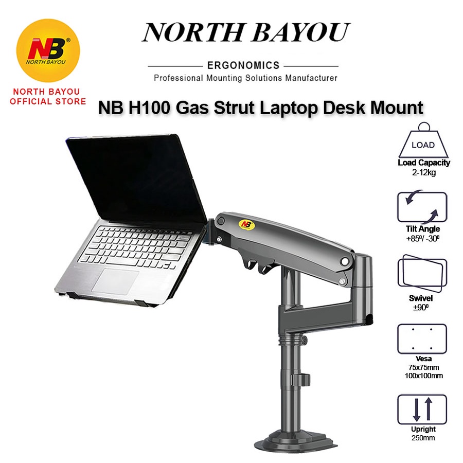 NB H100 Gas Strut Laptop Desk Mount Arm Support Size 10" 17" Shopee