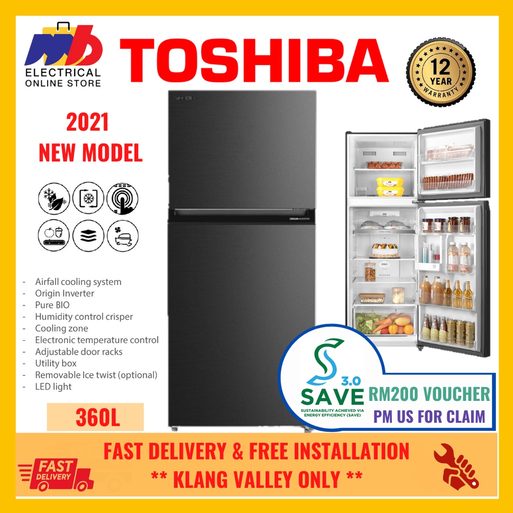 TOSHIBA GRRT416WE 360L INVERTER 2 DOOR FRIDGE REFRIGERATOR 2021 MODEL