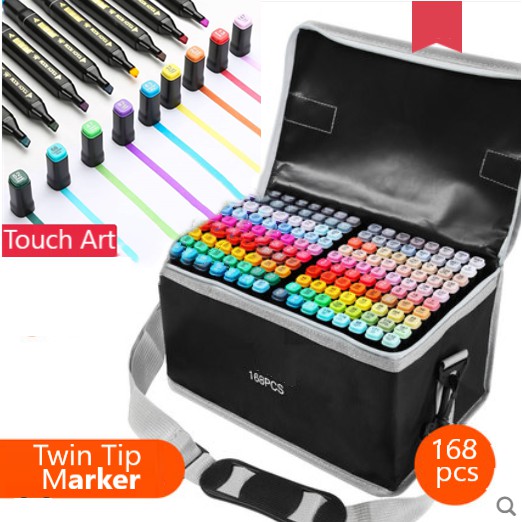 168pcs Multi Colour Colors Graphic Student Children Art Tip Drawing Markers 2 Ways Tip Pen Warna