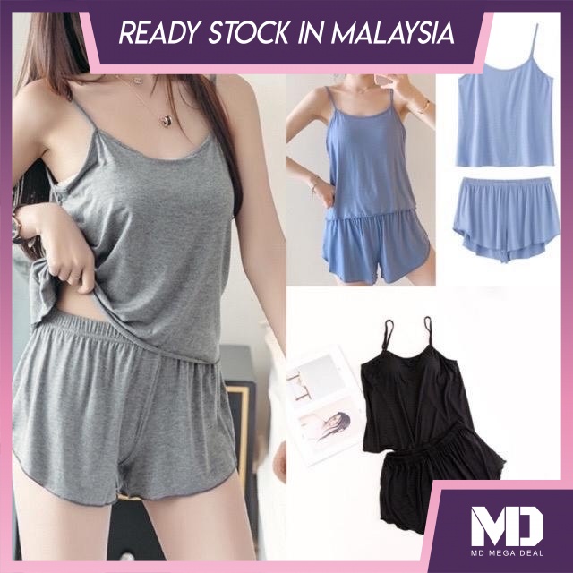 《Mega Deal》Women Pajamas baju tidur wanita seksi Camisole+Shorts Set Plus size sexy dewasa Sleepwear murah pyjamas