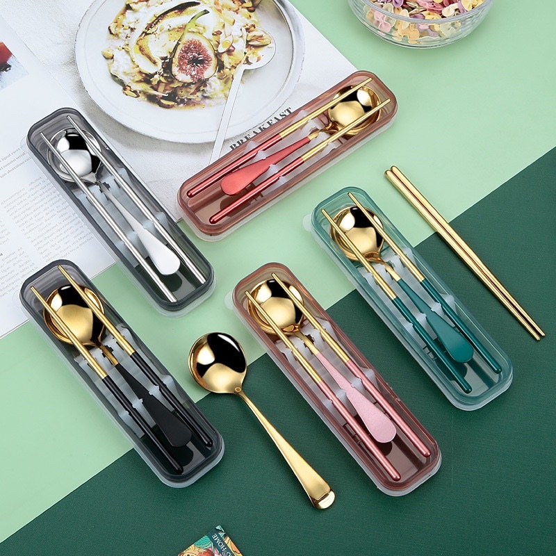 Minzy - Korean Style Spoon Chopsticks SET / Korean CUTLERY SET / Sujeo SET 2 in 1 Stainless Steel / Children's school spoon / travel spoon / 2 in 1 CUTLERY SET / DINNER SET / SPOON BOX / SPOON Set / CUTLERY TRAVEL SET / DINNER SET