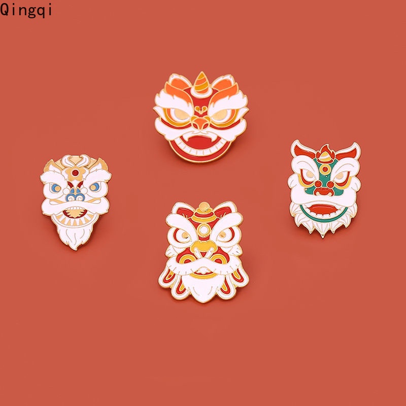 Chinese Style Enamel Pin Traditional Folk Art Lion Dance Brooch Lapel Badges Cute Pin Cartoon Jewelry Gift