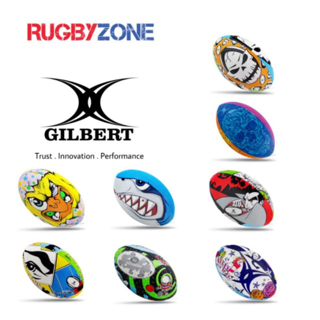 Gilbert Randoms Fun Design Training Rugby Ball Bola Ragbi Latihan, Koleksi Corak Menarik