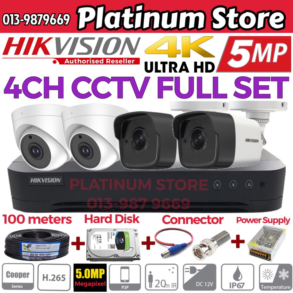 HIK HIKVISION 5MP Full Set 4-CHANNEL HD 4K 1920P CCTV 4CH DVR + Camera ...