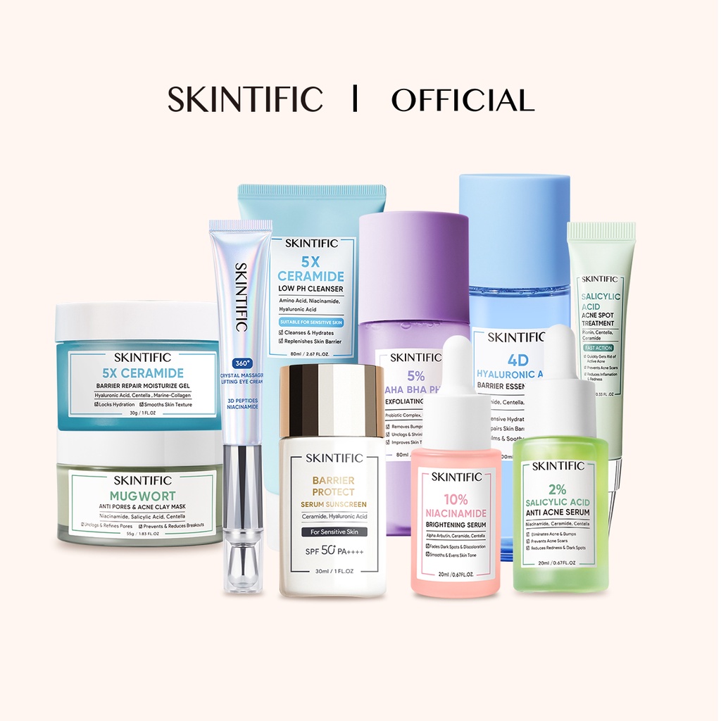 SKINTIFIC 5X Ceramide Cleanser + Essence Toner + Niacinamide Serum + 4D