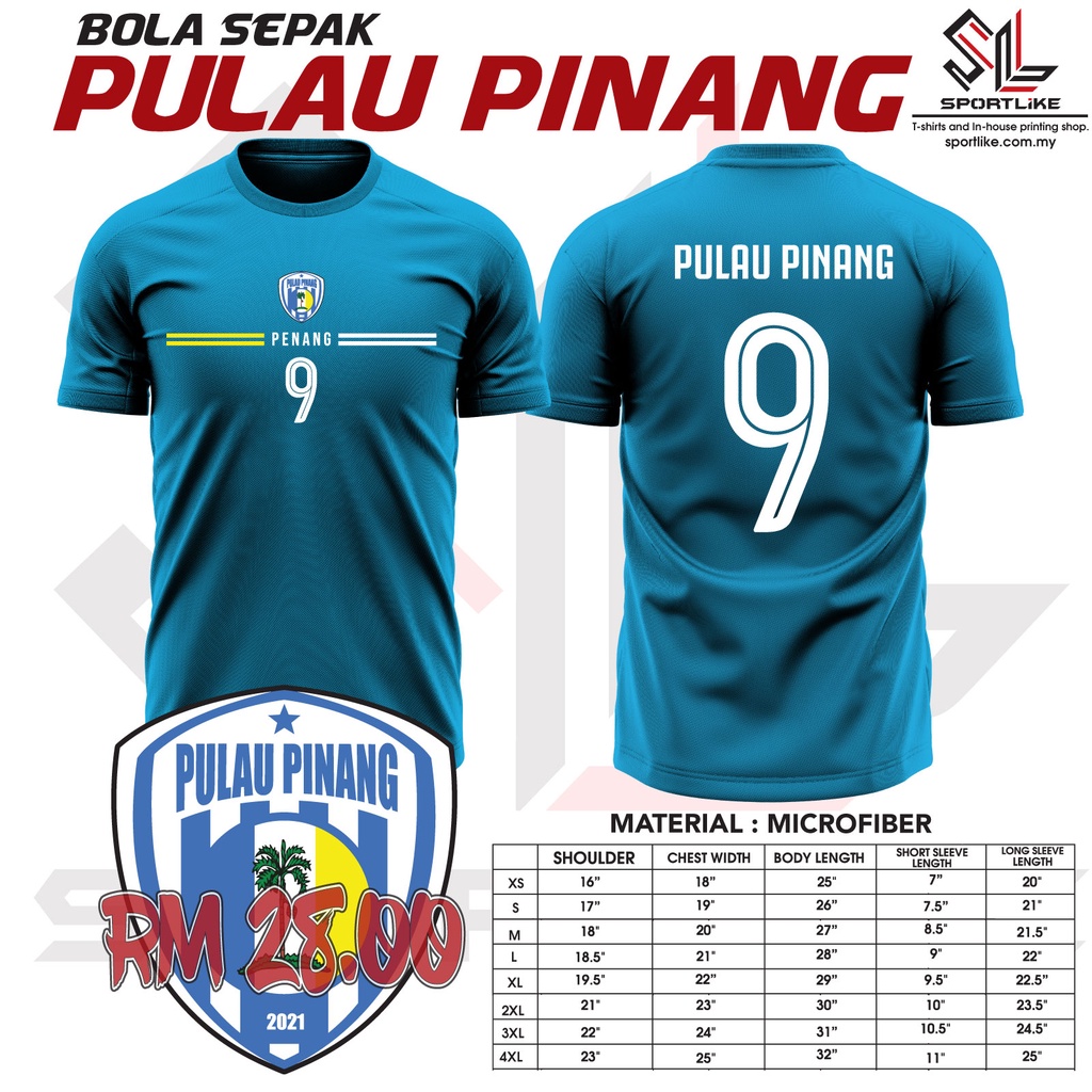Sportlike Negeri Jersey Mens Top T-shirt - PULAU PINANG - Short Sleeve & Long Sleeve Available-Request your OWN NUMBER