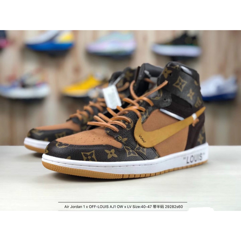 Men S Basketball Shoes Nike Air Jordan 1 Off Louis Aj1 Ow Lv High Tops Sport Sneakers Shopee Malaysia