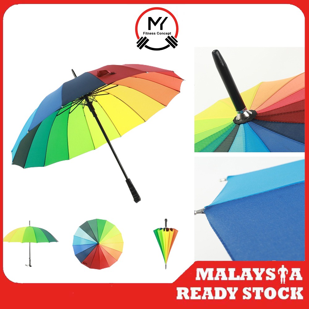 MY Fitness Payung Pelangi Besar Perlindungan Matahari Dan Hujan Rainbow Golf Umbrella Weather Protection 彩色彩虹大雨伞