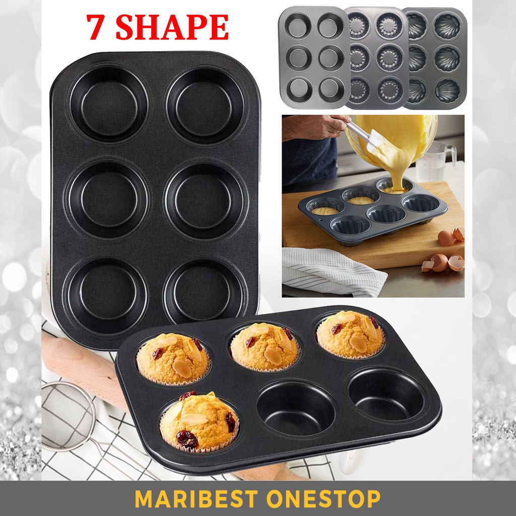 Muffin Tray Cupcake Baking Tray 6 Slot Cupcake Mould Non-Stick Cup cake Tray Cookie Mold Carbon Steel Bakeware Acuan Kek