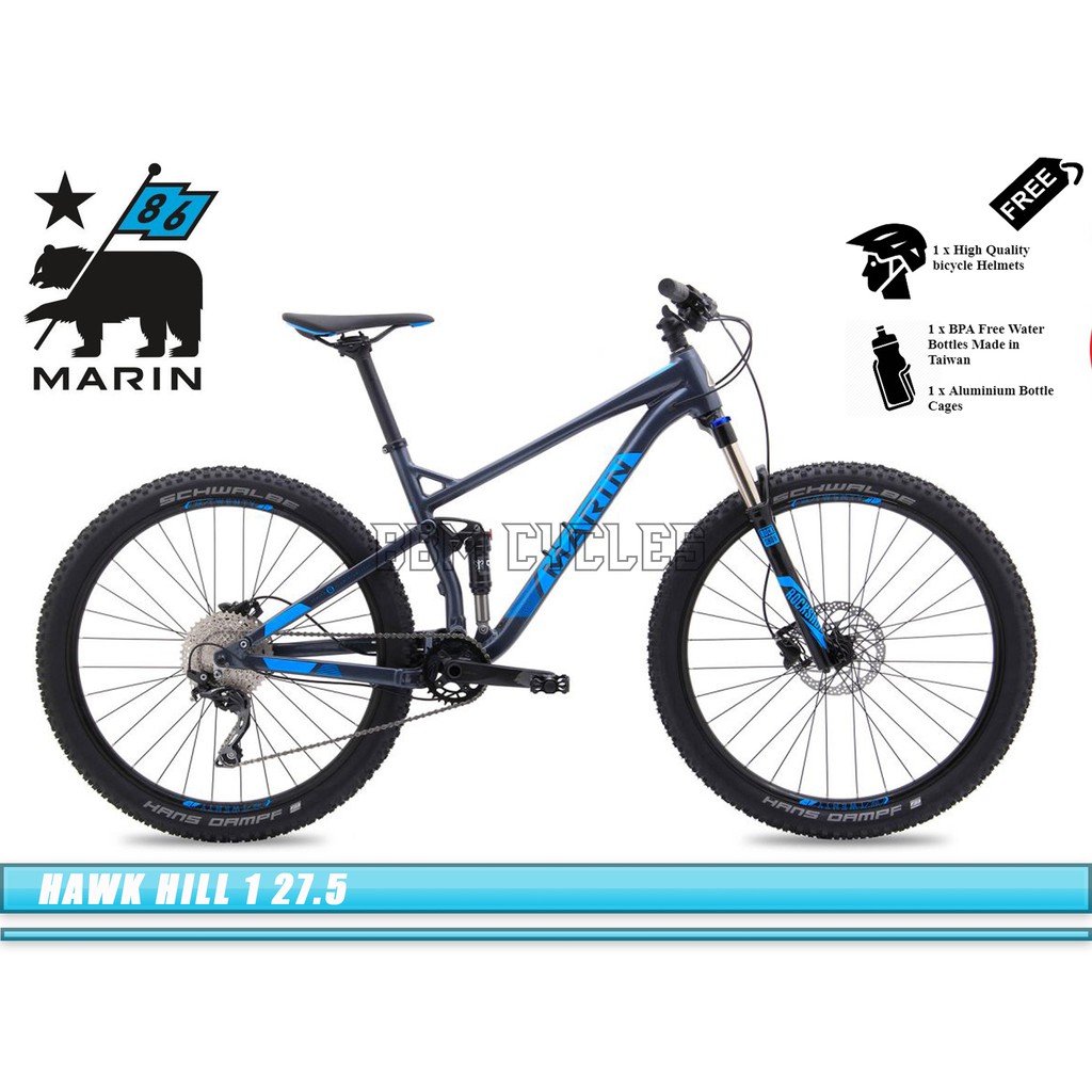 marin hawk hill 2018 full suspension mountain bike blue
