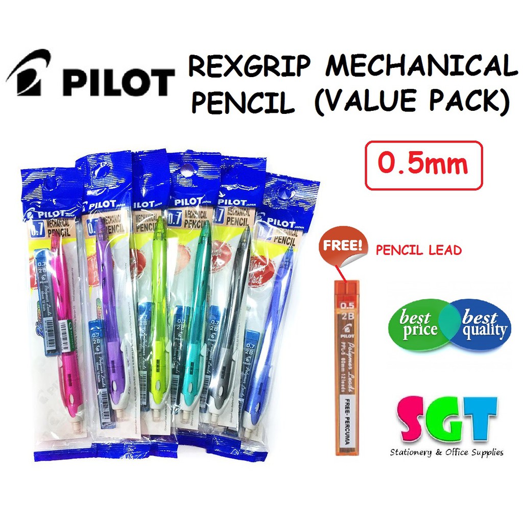 Pilot Rexgrip 0.5mm Mechanical Pencil Value Pack (HRG10RC5) - Random ...