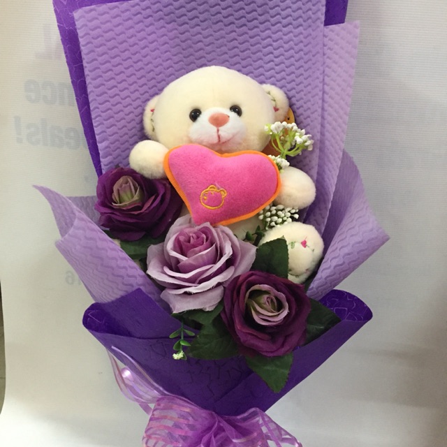 Bouquet With Teddy Bear And Chocolate