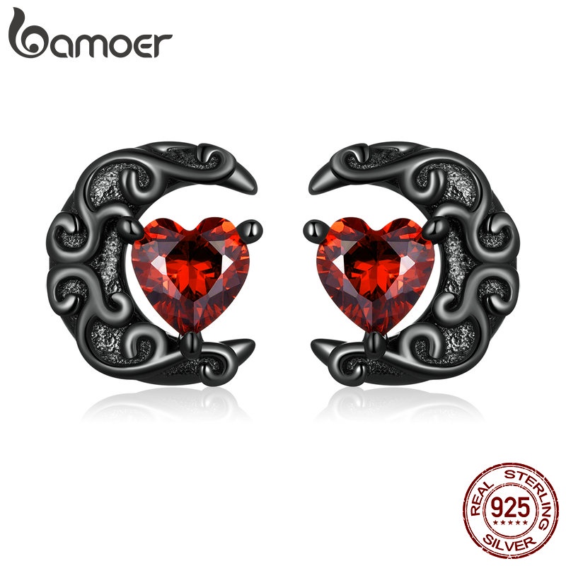 Bamoer Earrings 925 Silver Dark Moonlight Halloween Studs Fashion Jewelry For Women Men Gifts