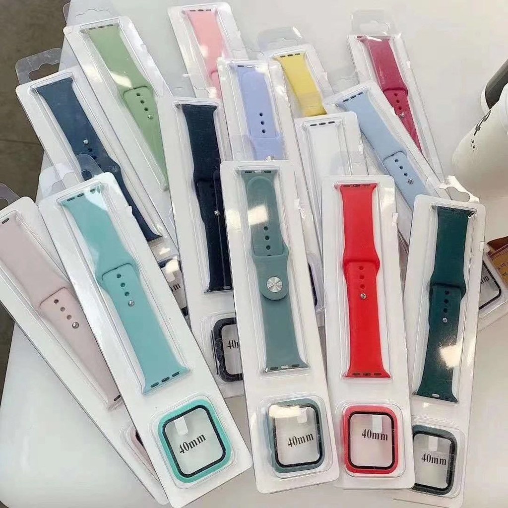 Ready Stock 2 in1 Strap + Case Apple watch SE 6/5/4/3/2/1 iWatch Series 38 / 40mm 42 / 44mm Soft Band Cover Case