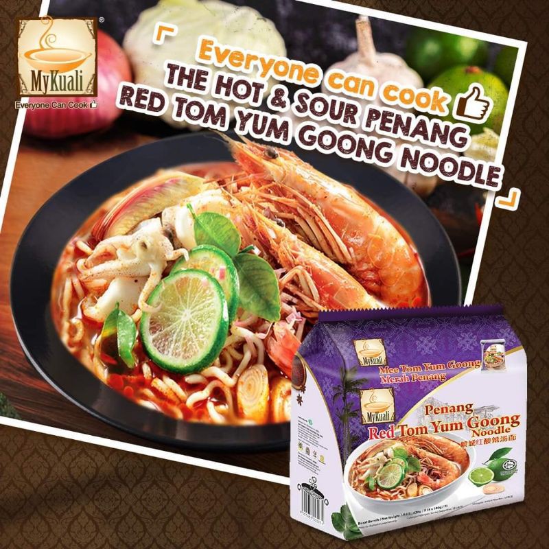 MY KUALI Penang Red Tom Yum Goong Instant Noodle 105gx4pkt | Shopee ...